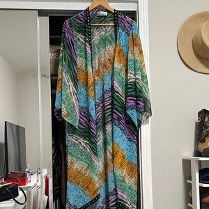 Multicolor Kimono with Studded Trim